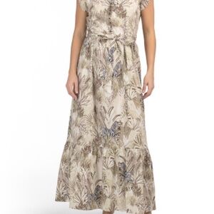 Chic Beige Patterned Midi Dress